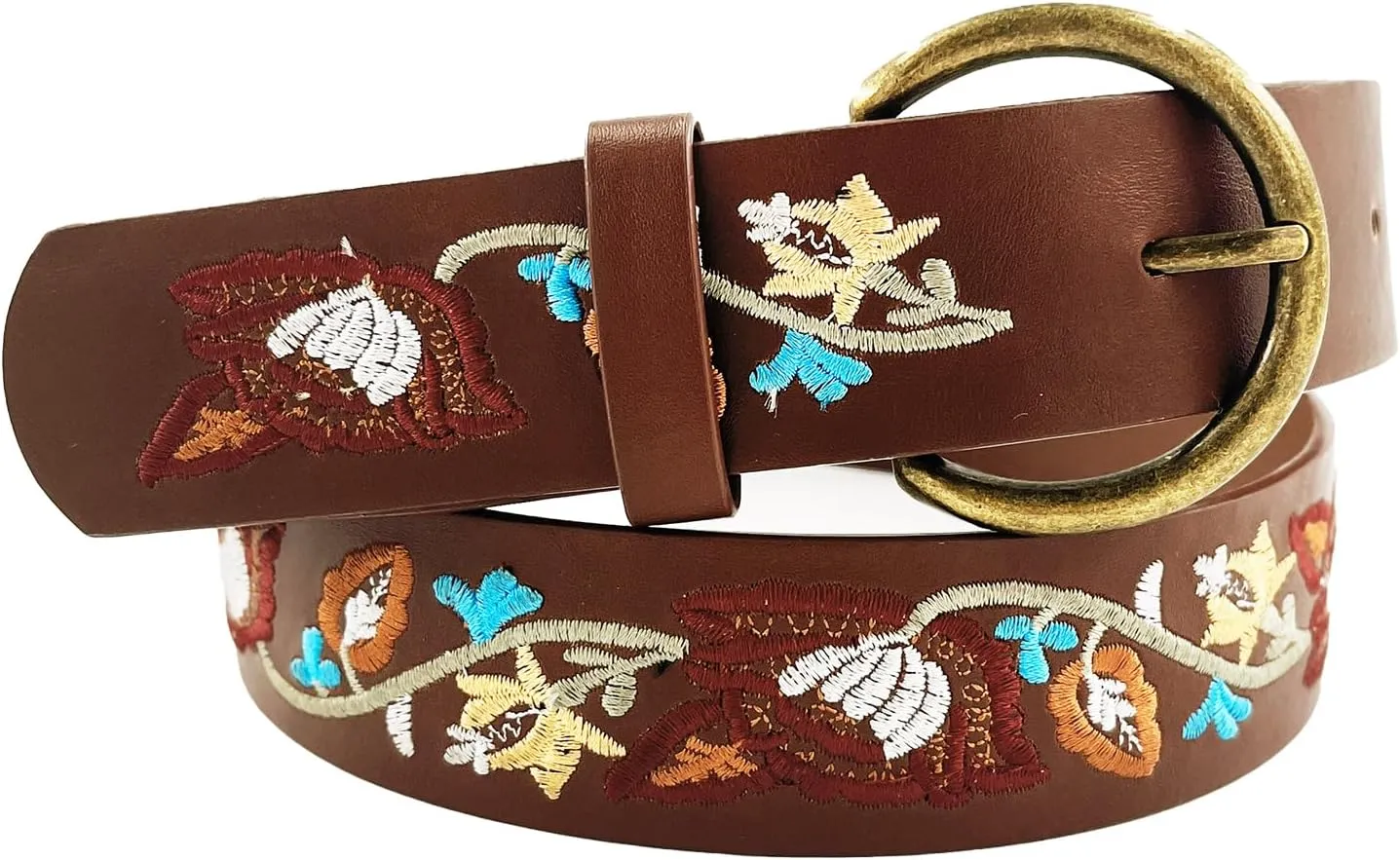 Beautiful Nomad Belts for Women Western Fashion Boho Embroidery PU Leather Belt for Jeans Dress