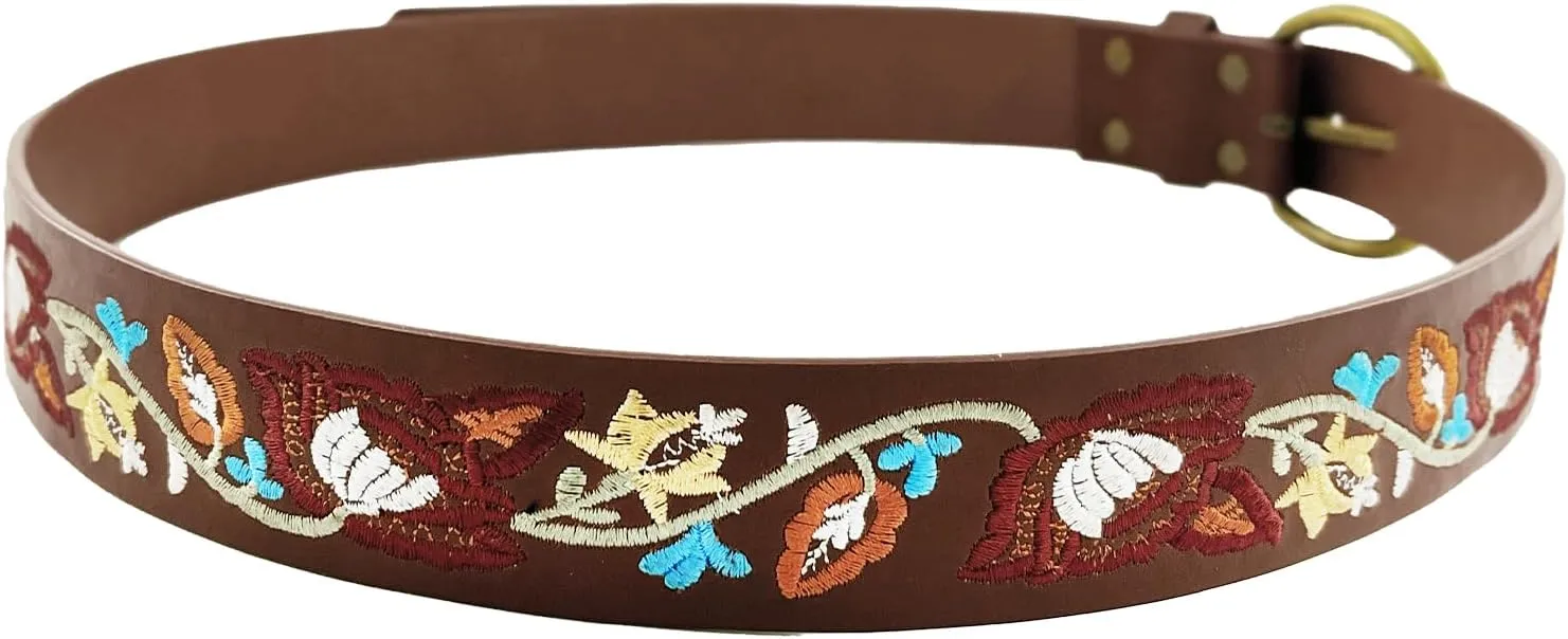 Beautiful Nomad Belts for Women Western Fashion Boho Embroidery PU Leather Belt for Jeans Dress