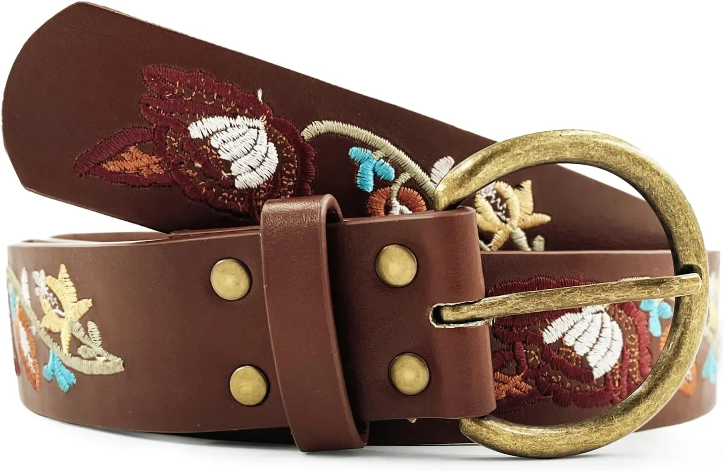 Beautiful Nomad Belts for Women Western Fashion Boho Embroidery PU Leather Belt for Jeans Dress