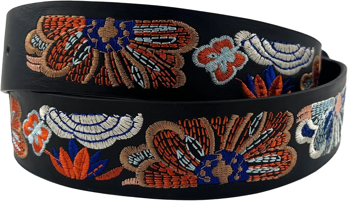 Beautiful Nomad Belts for Women Western Fashion Boho Embroidery PU Leather Belt for Jeans Dress