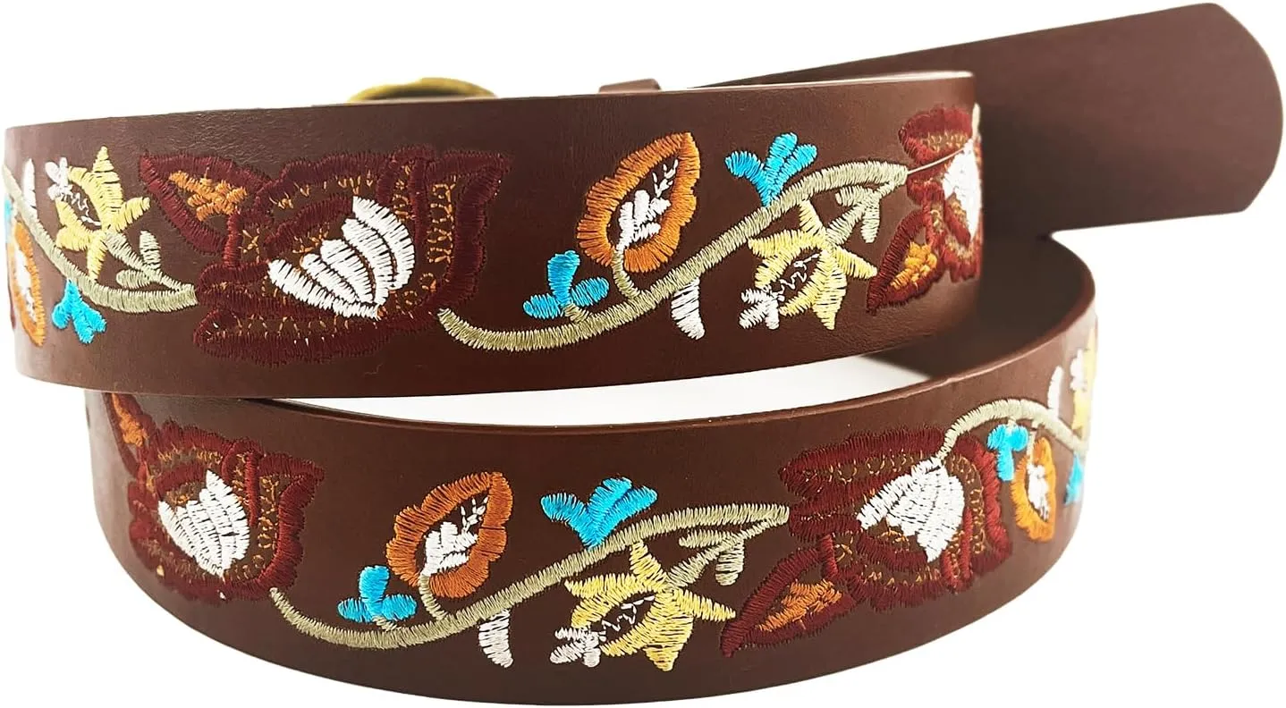 Beautiful Nomad Belts for Women Western Fashion Boho Embroidery PU Leather Belt for Jeans Dress