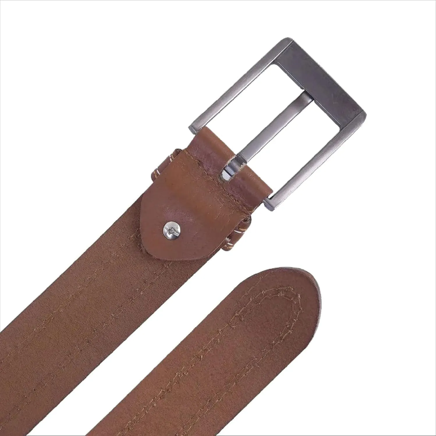 Berreri Mens Genuine Leather Belt Men with Strong Metal Buckle - Durable Double Stitching Mens Leather Belt