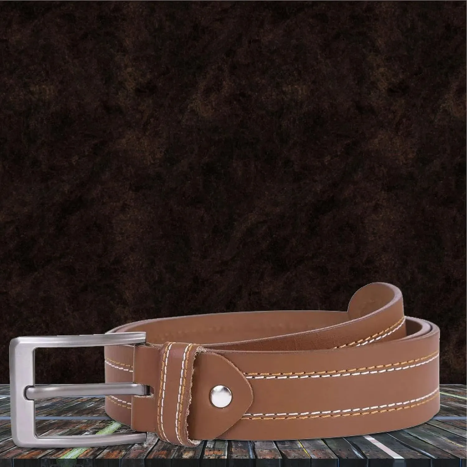 Berreri Mens Genuine Leather Belt Men with Strong Metal Buckle - Durable Double Stitching Mens Leather Belt