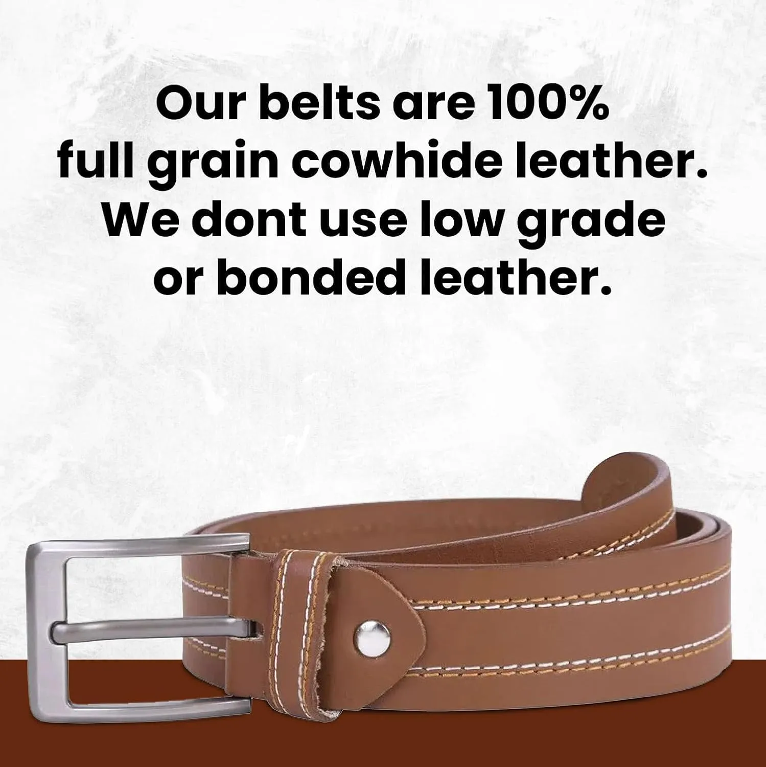 Berreri Mens Genuine Leather Belt Men with Strong Metal Buckle - Durable Double Stitching Mens Leather Belt