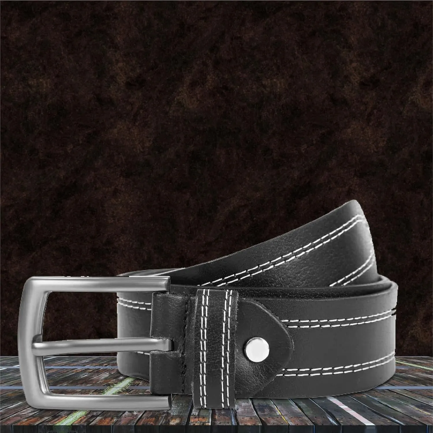 Berreri Mens Genuine Leather Belt Men with Strong Metal Buckle - Durable Double Stitching Mens Leather Belt