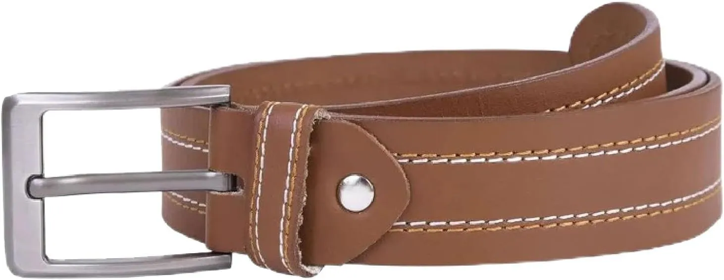 Berreri Mens Genuine Leather Belt Men with Strong Metal Buckle - Durable Double Stitching Mens Leather Belt