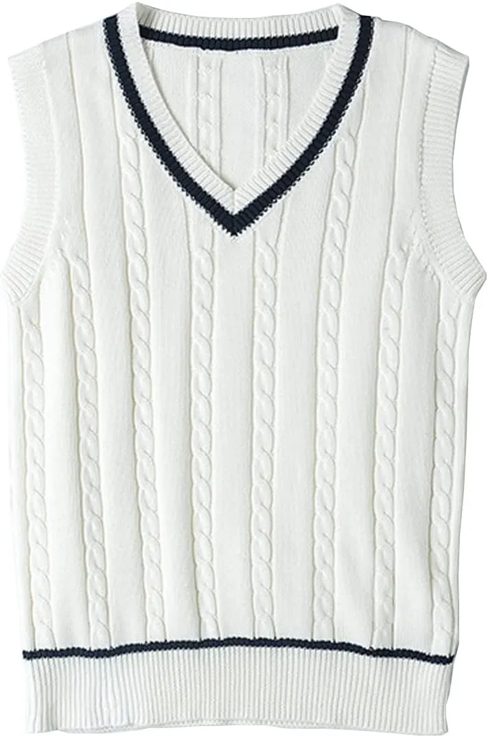 Blostirno Womens Sweater Vest V Neck JK Uniform Kint Vests Solid Classic Sleeveless Pullover Sweaters Tops