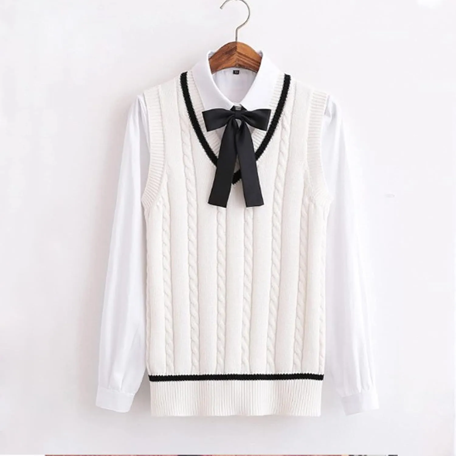 Blostirno Womens Sweater Vest V Neck JK Uniform Kint Vests Solid Classic Sleeveless Pullover Sweaters Tops