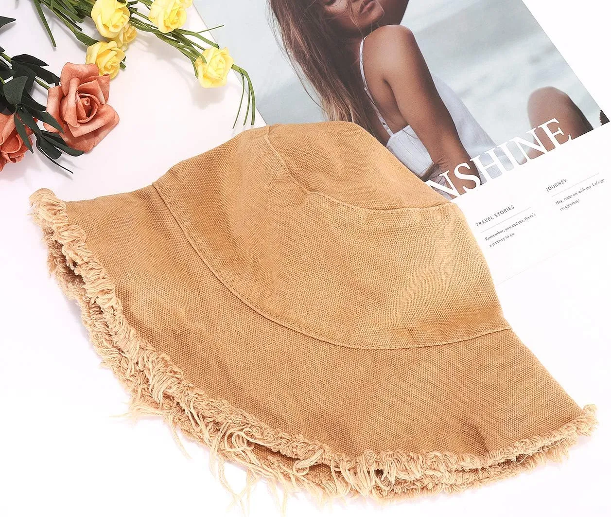 boderier Sun Hats for Women Summer Casual Wide Brim Cotton Bucket Hat Beach Vacation Travel Accessories