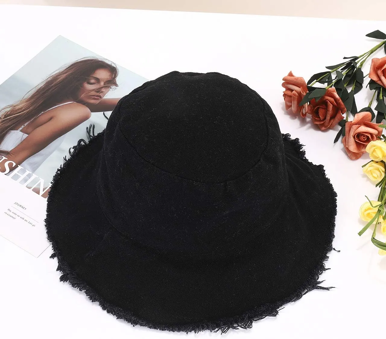 boderier Sun Hats for Women Summer Casual Wide Brim Cotton Bucket Hat Beach Vacation Travel Accessories