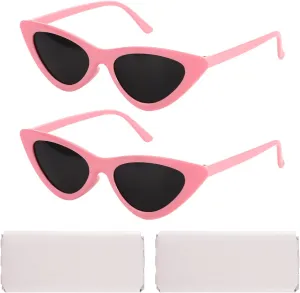 BOXOB 2pcs Cat Eye Sunglasses for Women Sunglasses Retro Cat Eye Sunglasses for Bachelorette Party with Sunglasses Pouches