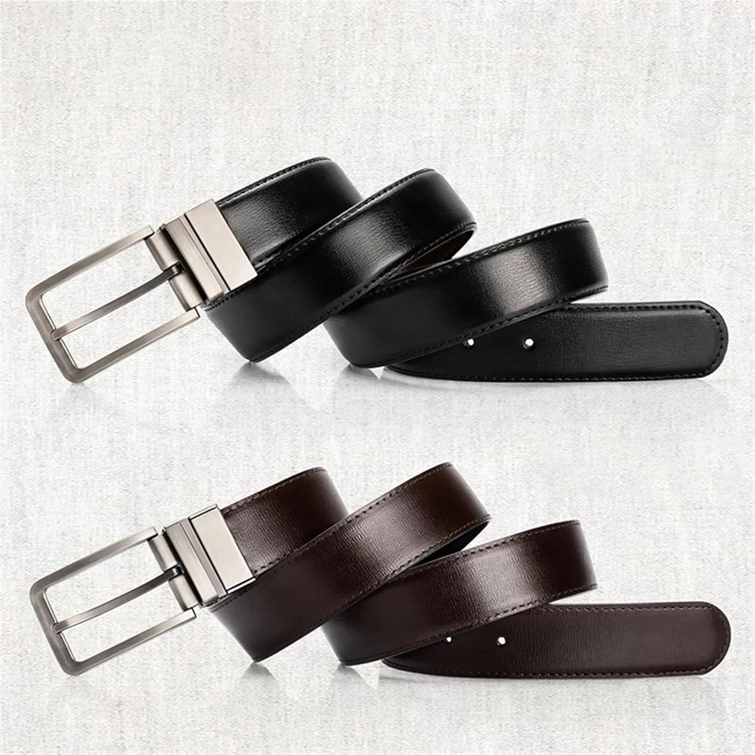 Business Reversible Leather Belt For Men Alloy Push-In Pin Buckle Black Belts
