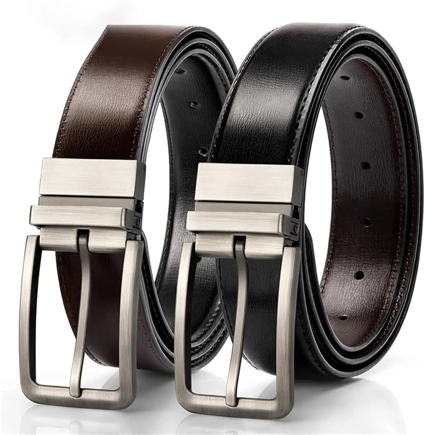 Business Reversible Leather Belt For Men Alloy Push-In Pin Buckle Black Belts