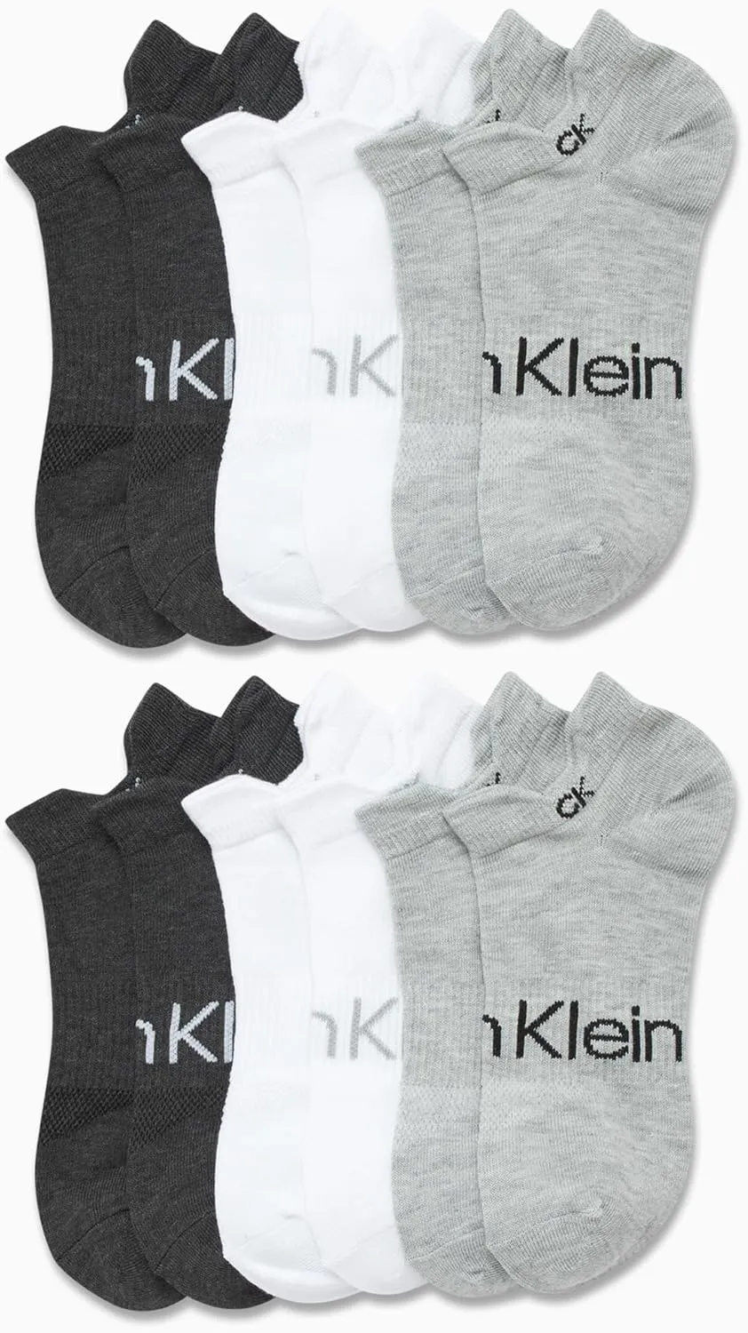 Calvin Klein Men's No Show Socks - 12 Pack Performance Cushion Tab Low Cut Socks for Sneakers Loafers Boat Shoes (Size: 4-10)