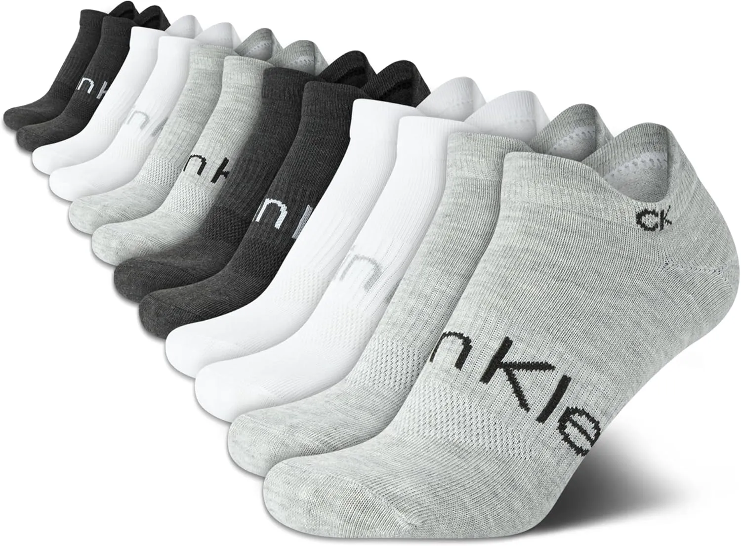 Calvin Klein Men's No Show Socks - 12 Pack Performance Cushion Tab Low Cut Socks for Sneakers Loafers Boat Shoes (Size: 4-10)
