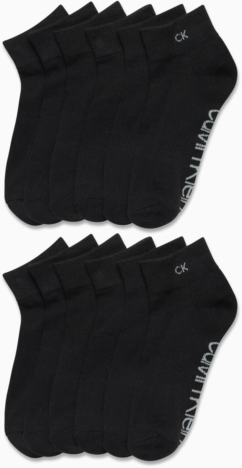Calvin Klein Women's Quarter Socks - 12 Pack Cushioned Athletic Ankle Socks for Women - Women's Sports Socks (Size: 4-10)