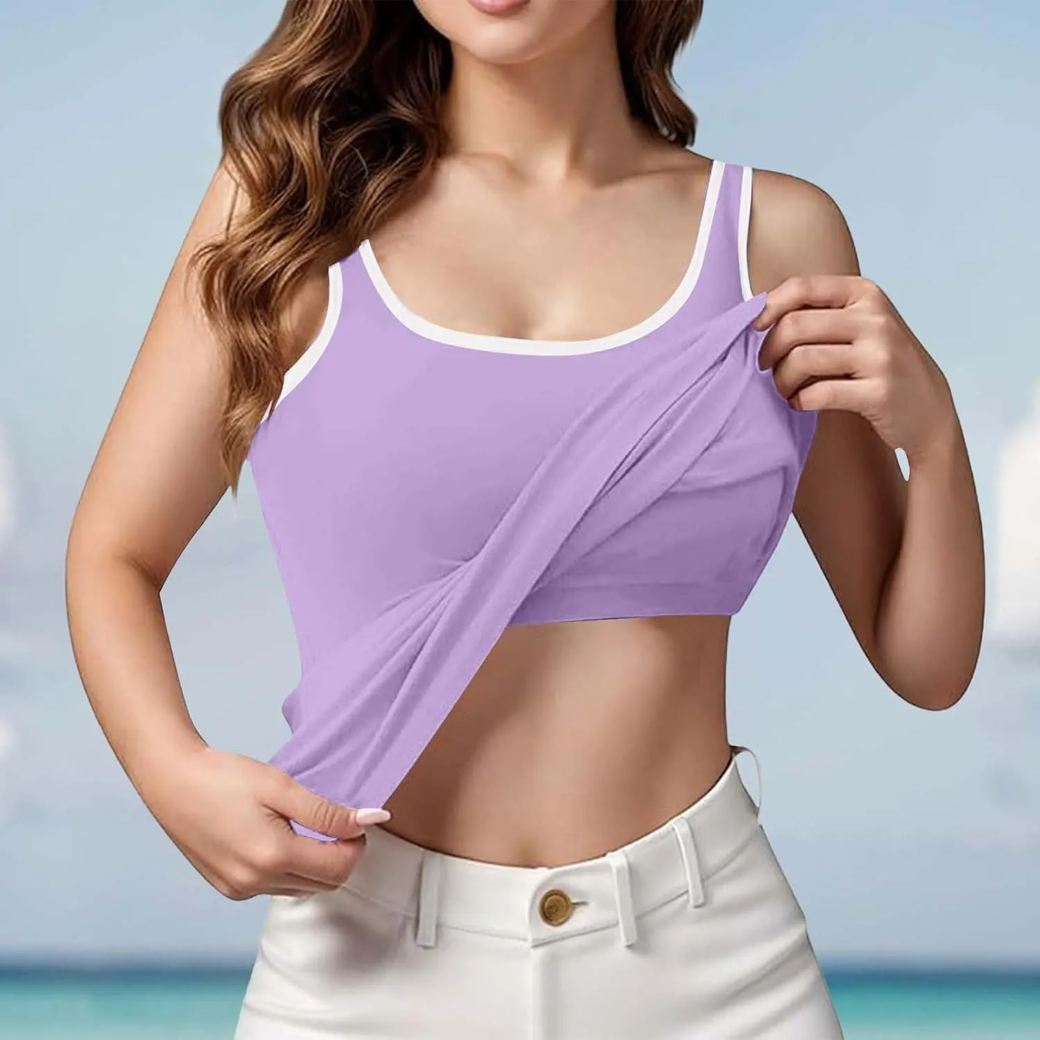 Camisole Tops for Women, Tank Top with Built in Bra for Women Plus Size Summer Workout Gym Yoga Casual Cami Shirts