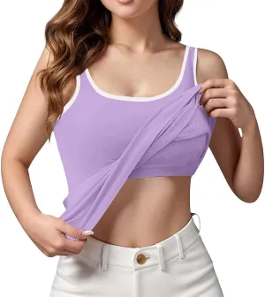 Camisole Tops for Women, Tank Top with Built in Bra for Women Plus Size Summer Workout Gym Yoga Casual Cami Shirts