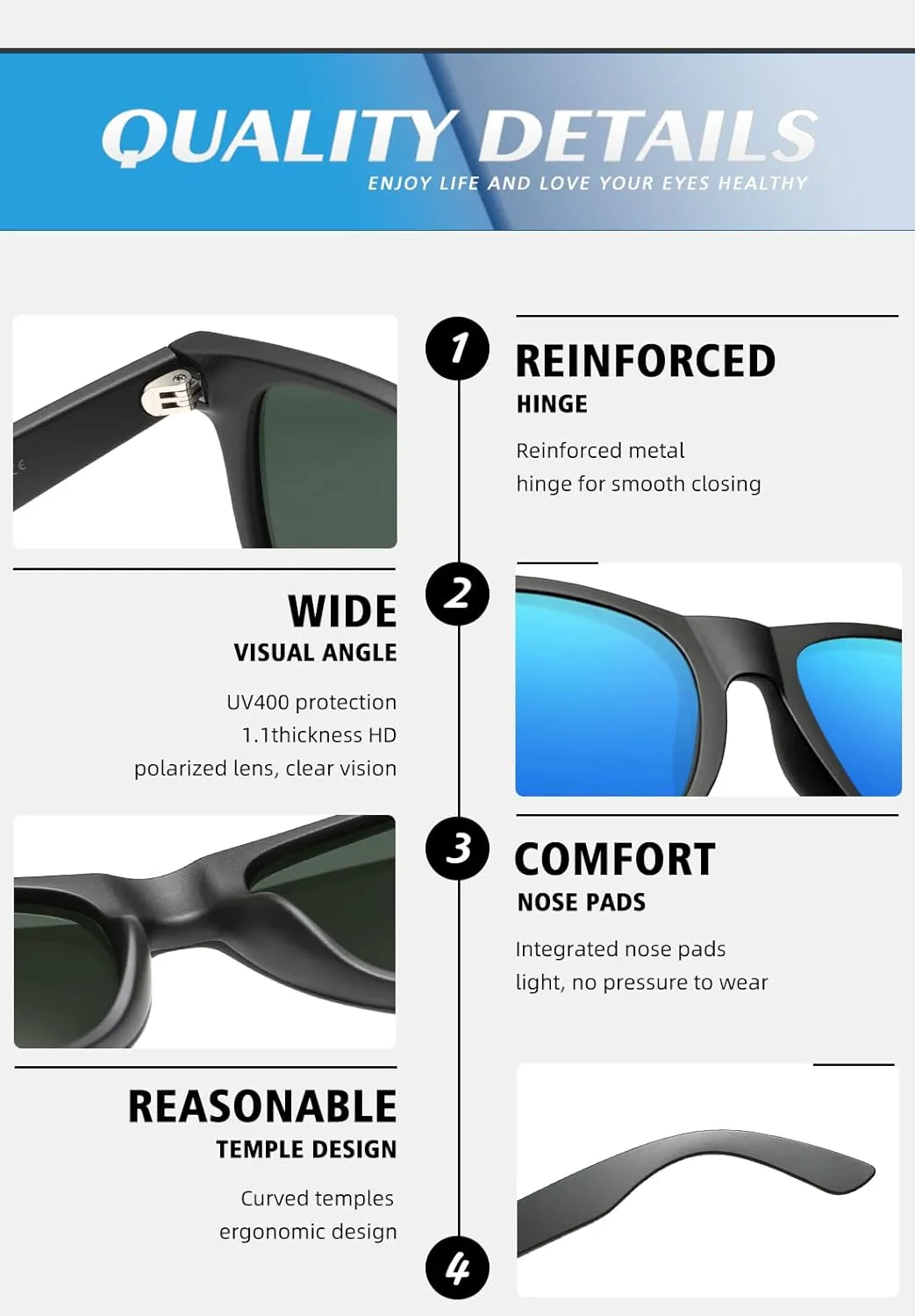 Carefully Driving Sunglasses Men Women Square Polarized Sun Glasses Fishing UV protection (3 pack)