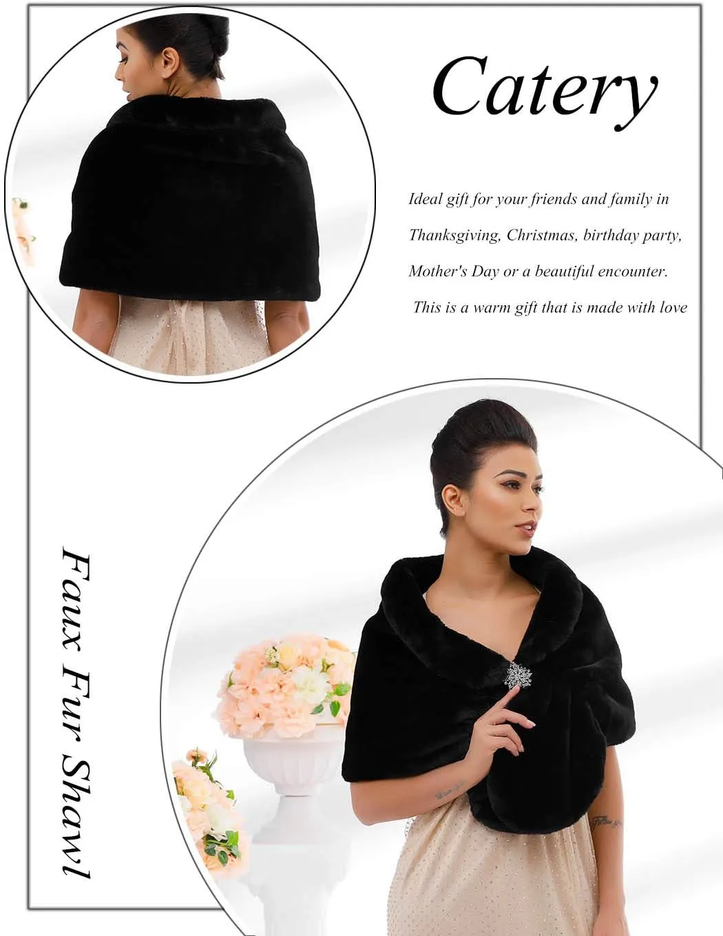 Catery Wedding Faux Shawls and Wraps Fur Stole Winter Cover Up Accessories for Women