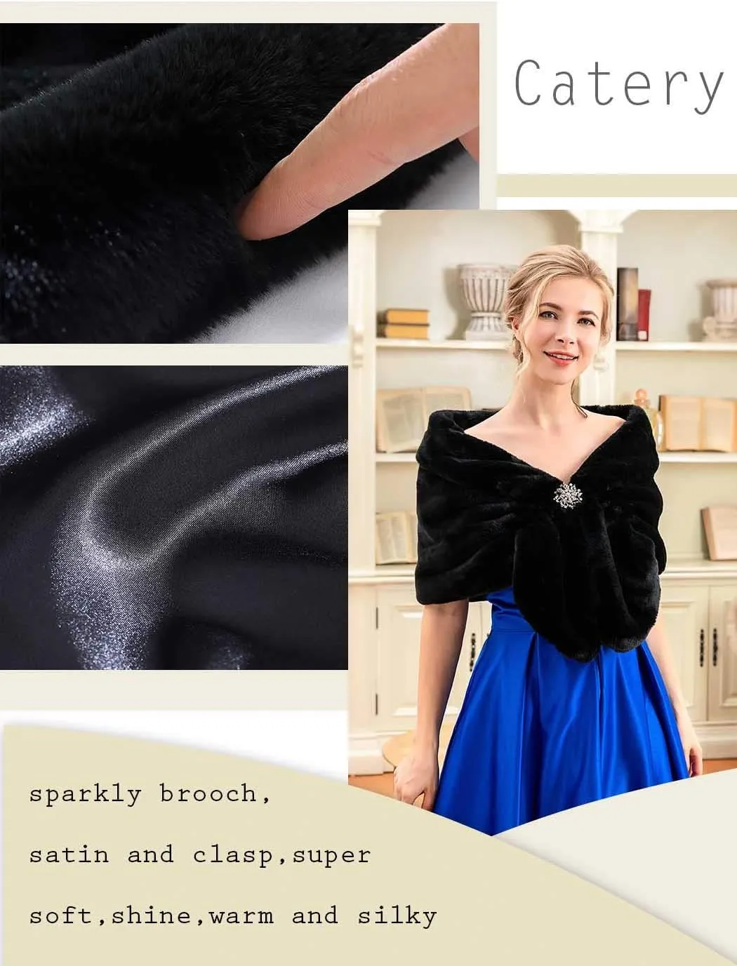 Catery Wedding Faux Shawls and Wraps Fur Stole Winter Cover Up Accessories for Women
