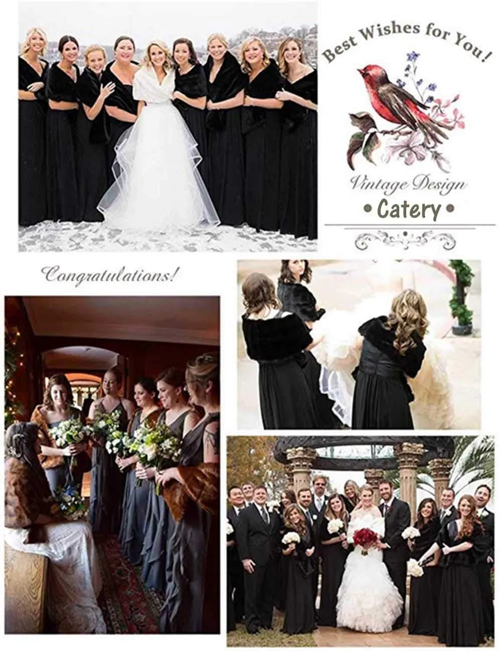 Catery Wedding Faux Shawls and Wraps Fur Stole Winter Cover Up Accessories for Women