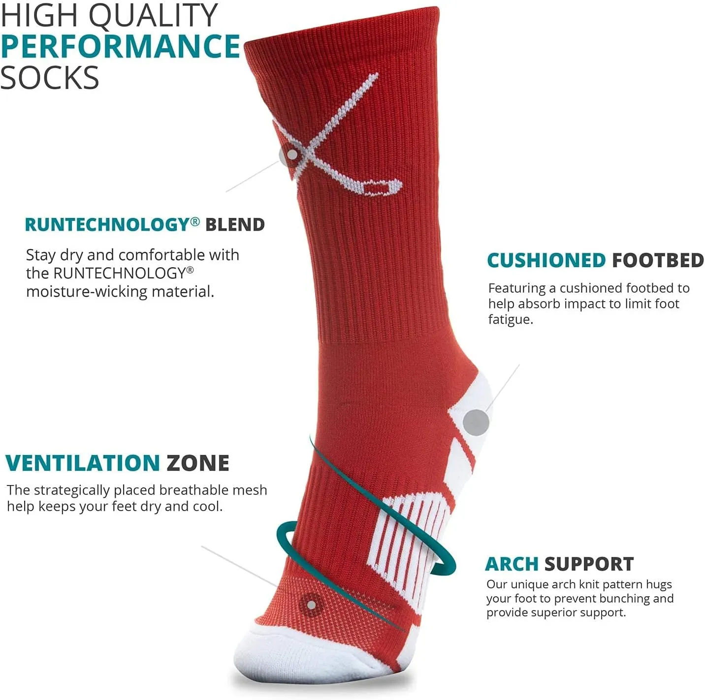 ChalkTalkSPORTS Hockey Performance Crew Socks - Multiple Designs & Colors - Youth & Adult - Hockey Mid-Calf Socks