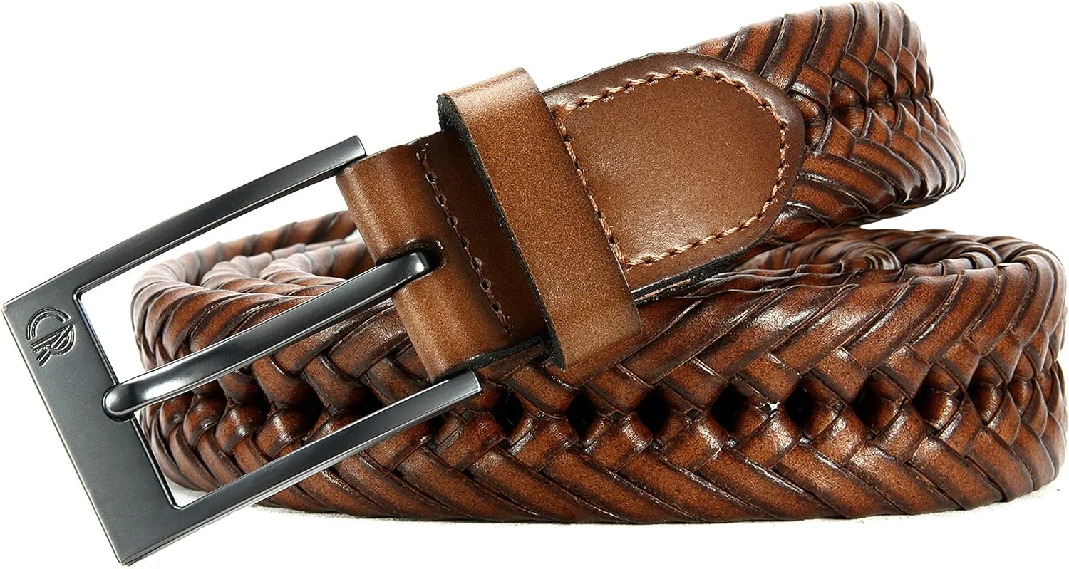 CHAOREN Leather Braided Belts for Men - 1 1/8" Mens Casual Woven Leather Belt for Dress Pants