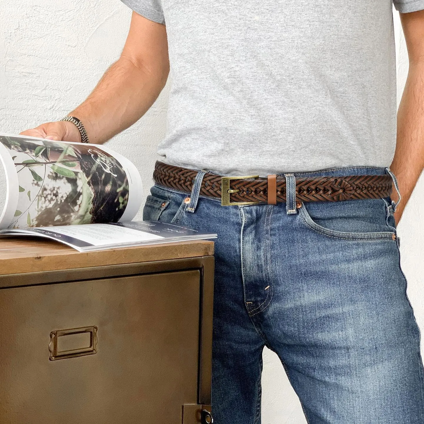 CHAOREN Leather Braided Belts for Men - 1 1/8" Mens Casual Woven Leather Belt for Dress Pants