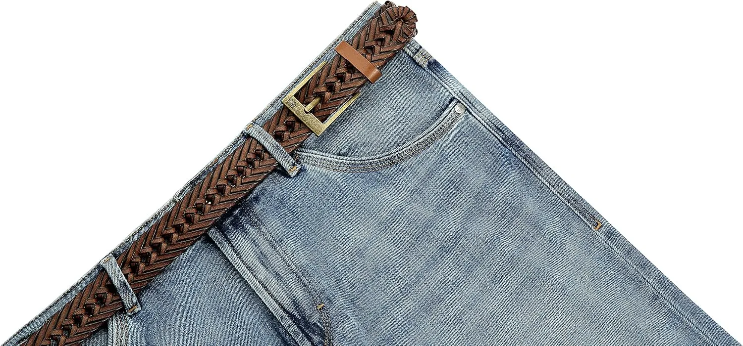 CHAOREN Leather Braided Belts for Men - 1 1/8" Mens Casual Woven Leather Belt for Dress Pants