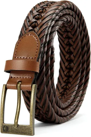 CHAOREN Leather Braided Belts for Men - 1 1/8" Mens Casual Woven Leather Belt for Dress Pants