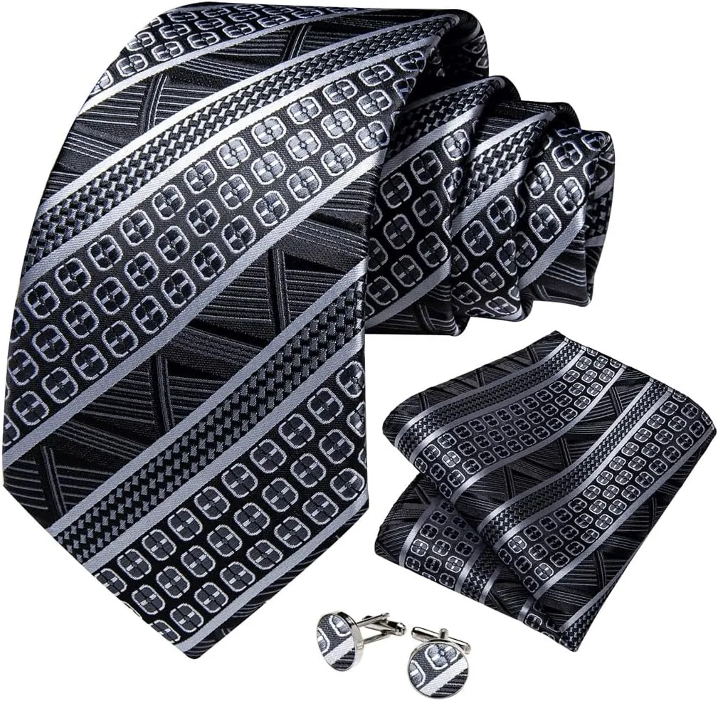 Classic Striped Floral Silk Ties for Men Formal Wedding Party Necktie Handkerchief Cufflinks Gift