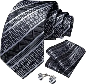 Classic Striped Floral Silk Ties for Men Formal Wedding Party Necktie Handkerchief Cufflinks Gift