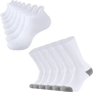 CLOSEMATE 7 Pairs Mens Ankle Running Socks and 6 Pairs Mens Cushioned Crew Socks (US Mens Size 9-12)
