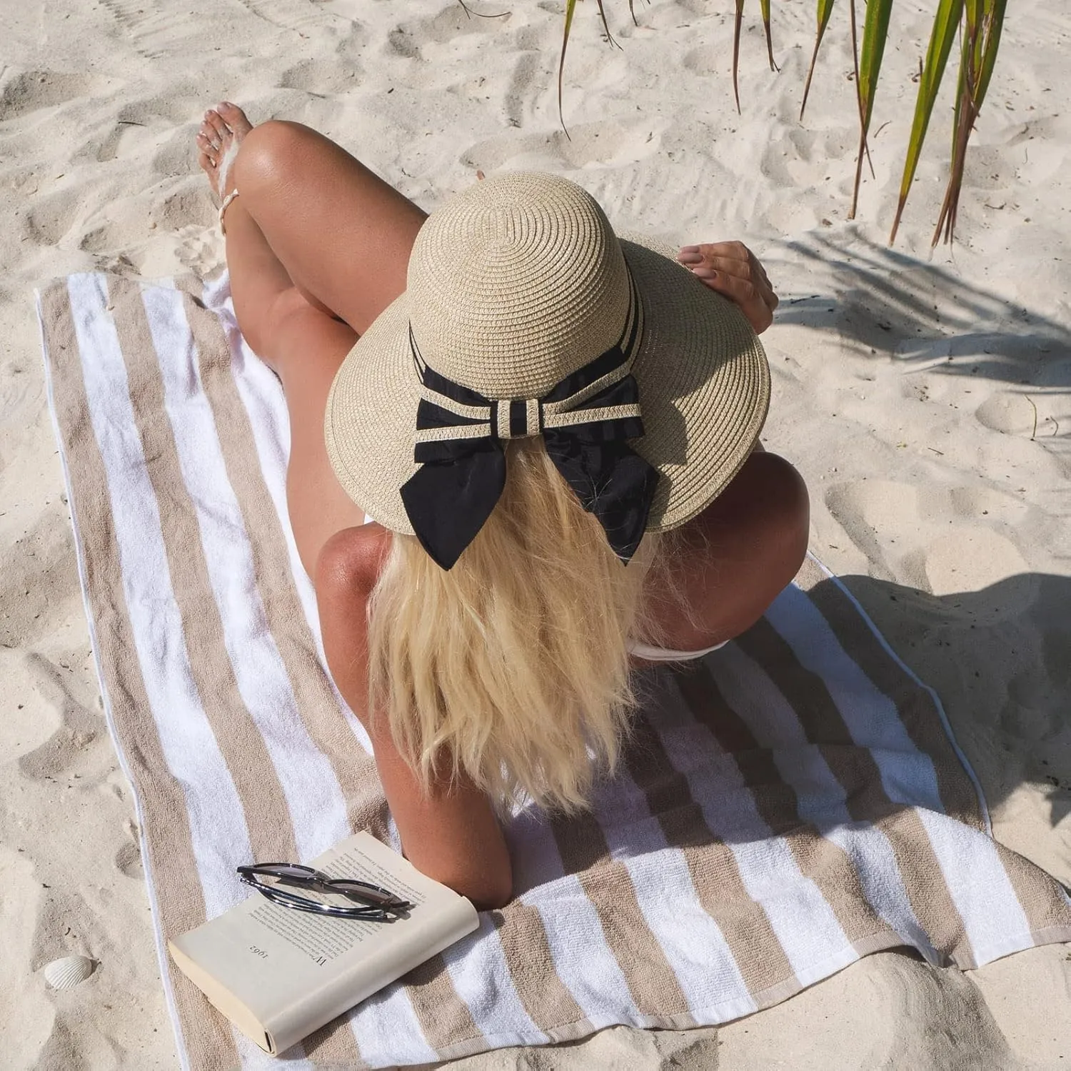 Comhats Sun Hat for Womens Floppy Summer Beach Straw Hats Accessories Wide Brim SPF 50 55-64CM