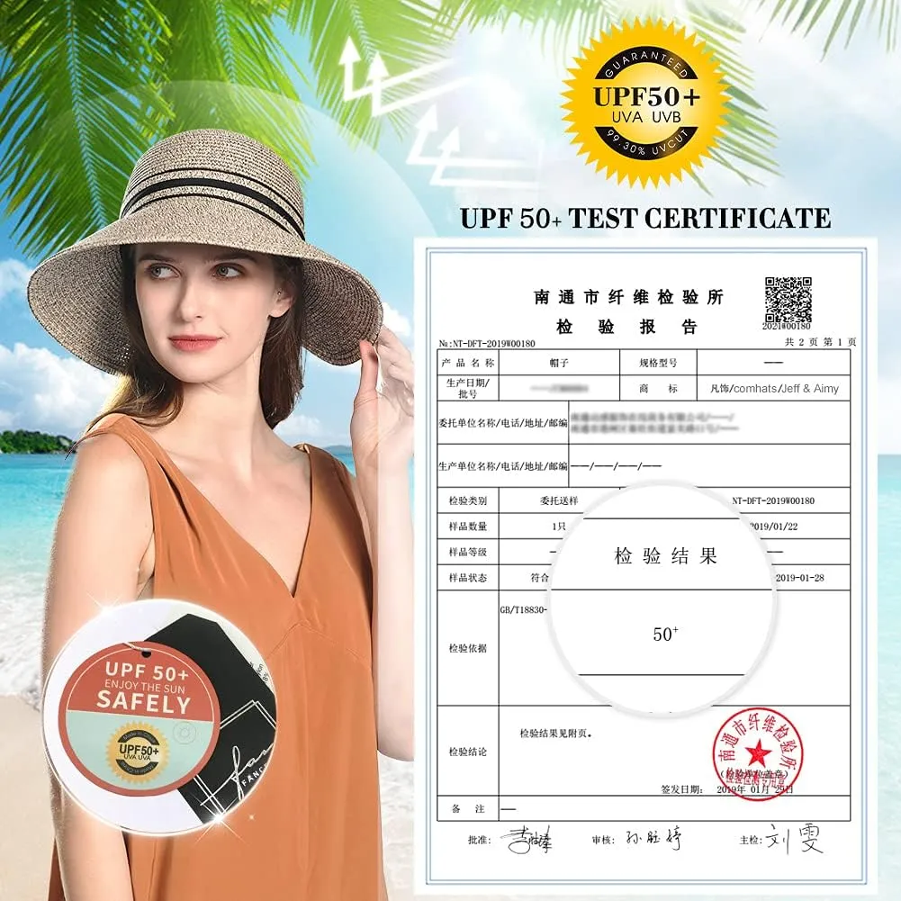 Comhats Sun Hat for Womens Floppy Summer Beach Straw Hats Accessories Wide Brim SPF 50 55-64CM