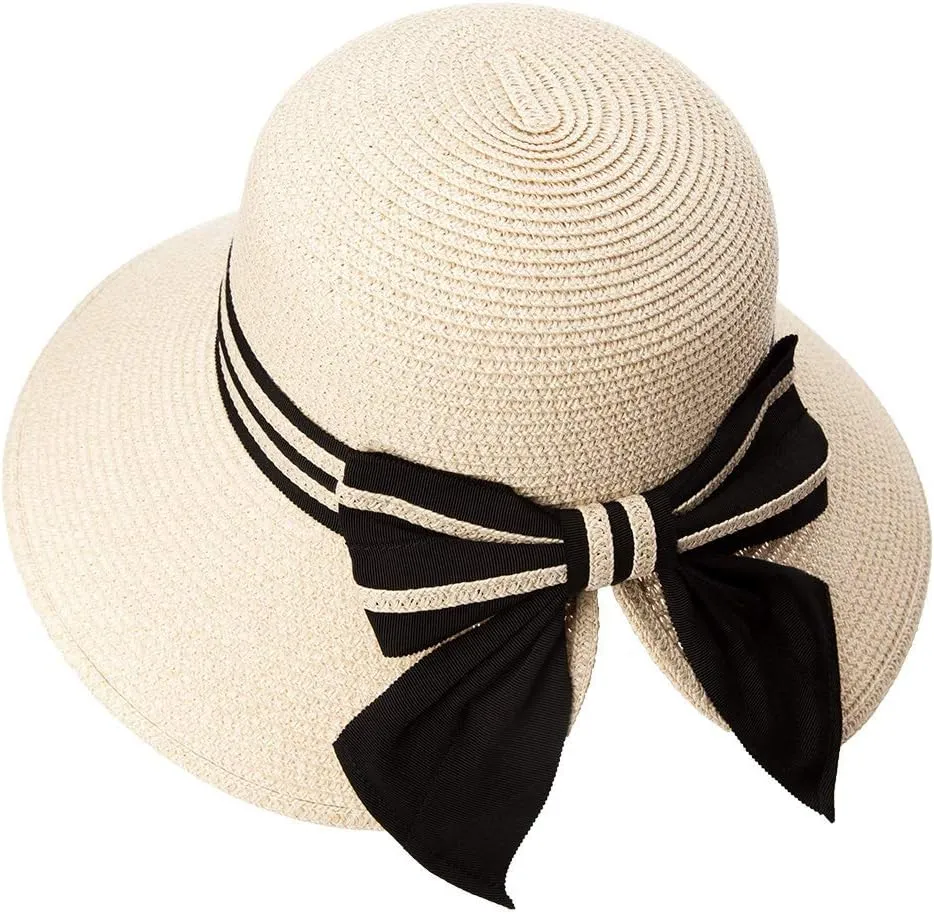 Comhats Sun Hat for Womens Floppy Summer Beach Straw Hats Accessories Wide Brim SPF 50 55-64CM