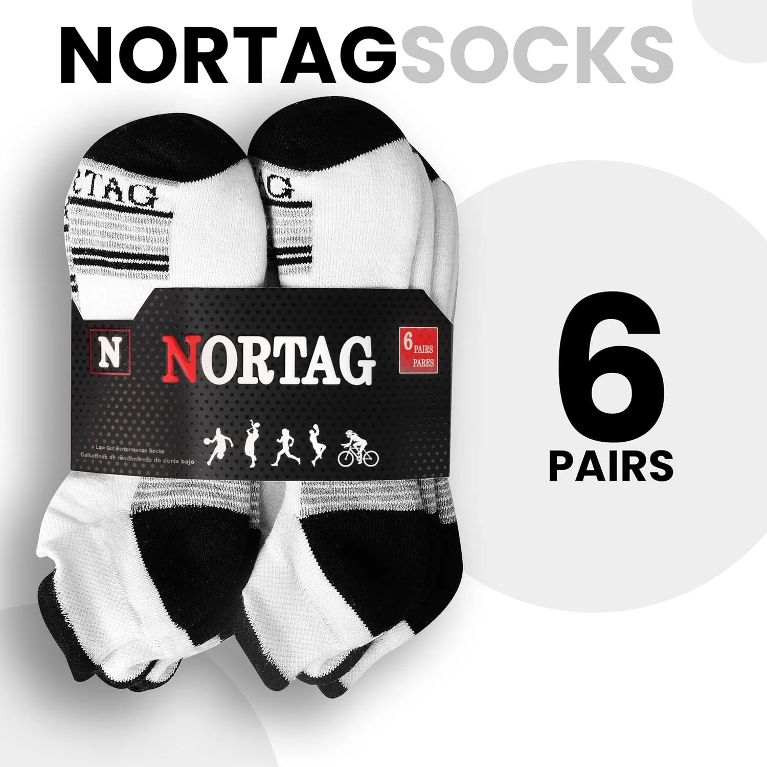 Compression Ankle Socks for Men & Women, Pack of 6, Athletic Cushioned Socks, Hiking, Running & Daily Wear, Size 7-10.