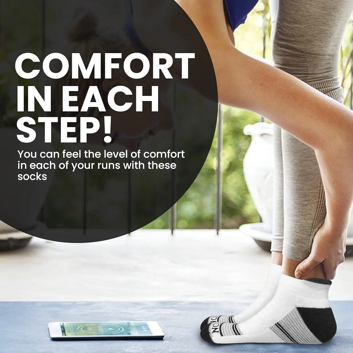 Compression Ankle Socks for Men & Women, Pack of 6, Athletic Cushioned Socks, Hiking, Running & Daily Wear, Size 7-10.