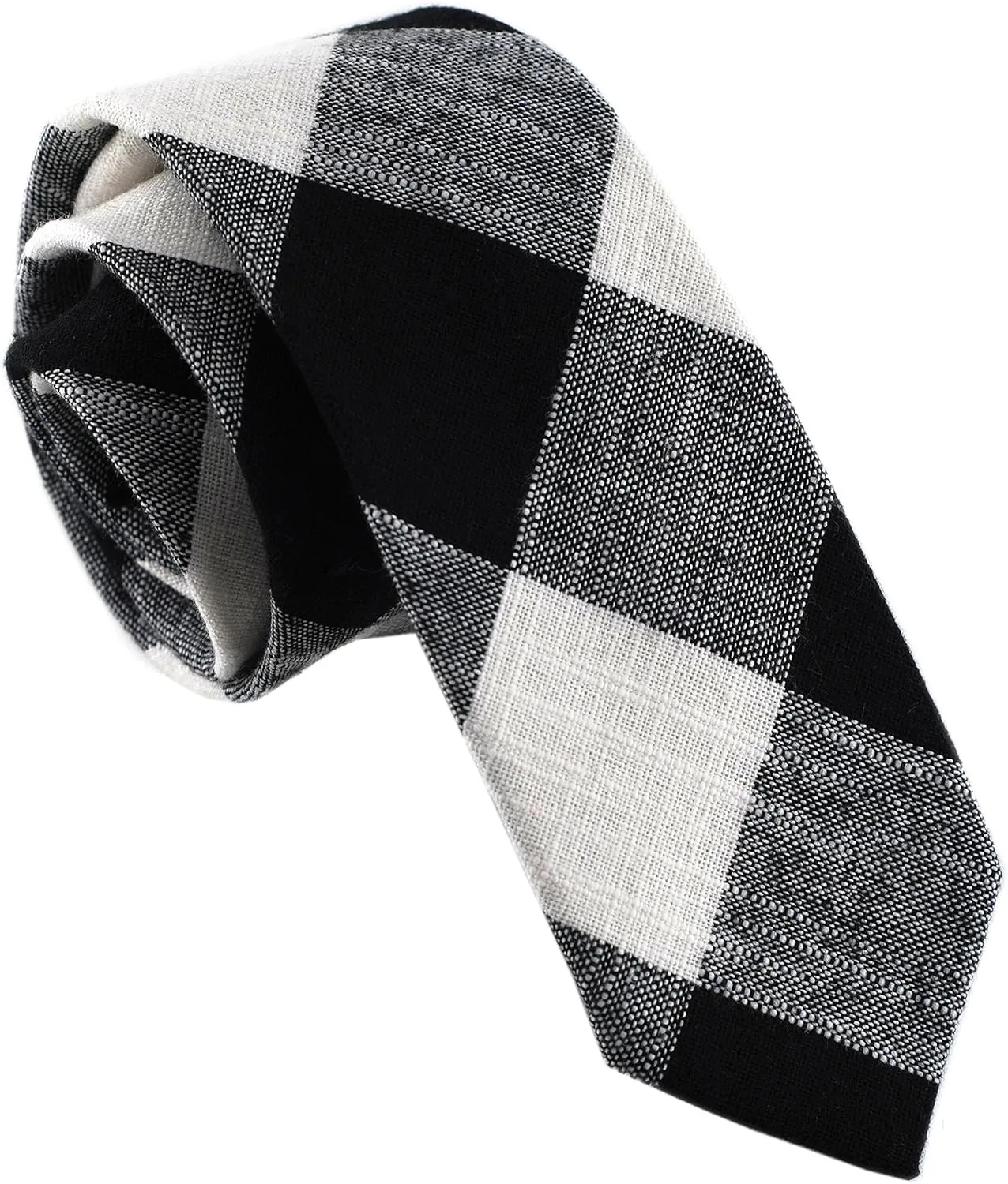 Cotton Skinny Tie for Men, Slim Neckties Plaid and Striped