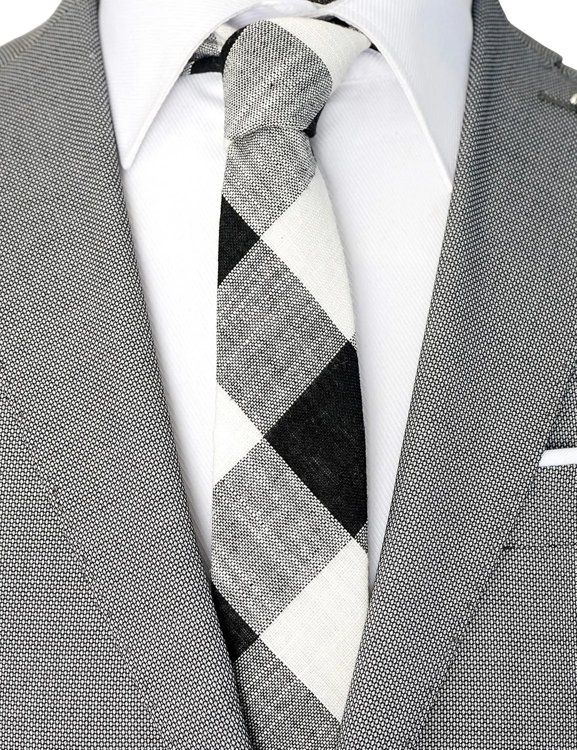 Cotton Skinny Tie for Men, Slim Neckties Plaid and Striped