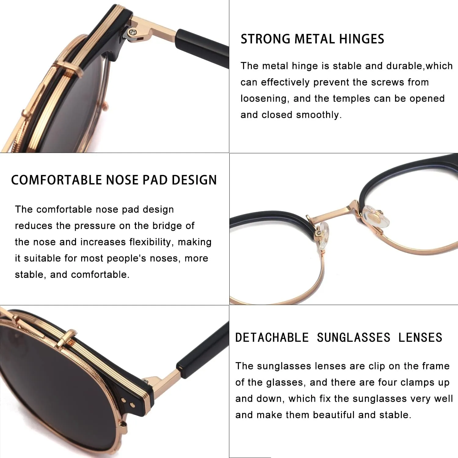Dollger Double Lens Clip On Sunglasses Non-flip Lens Round Steampunk Style Glasses for Men Women