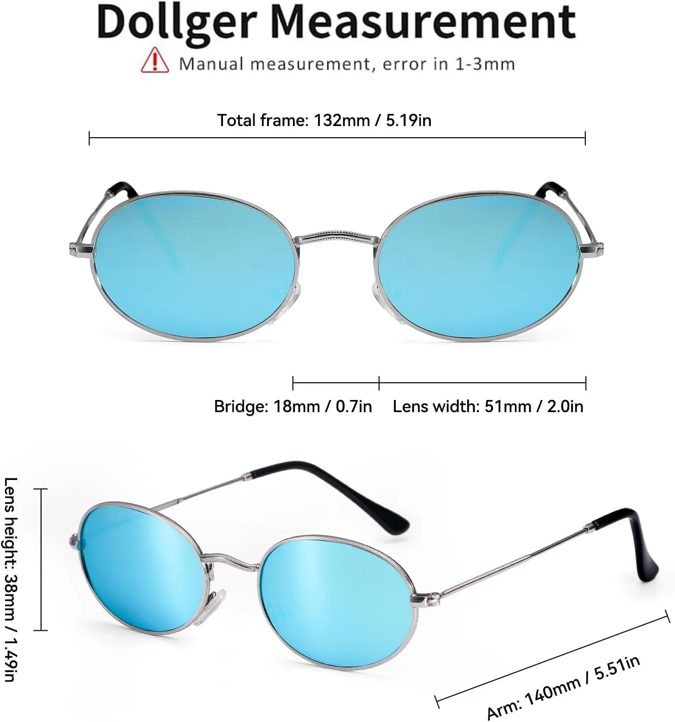 Dollger Oval Sunglasses for Women Vintage Metal Frame Glasses Anti Reflective Retro Eyeglasses Unisex