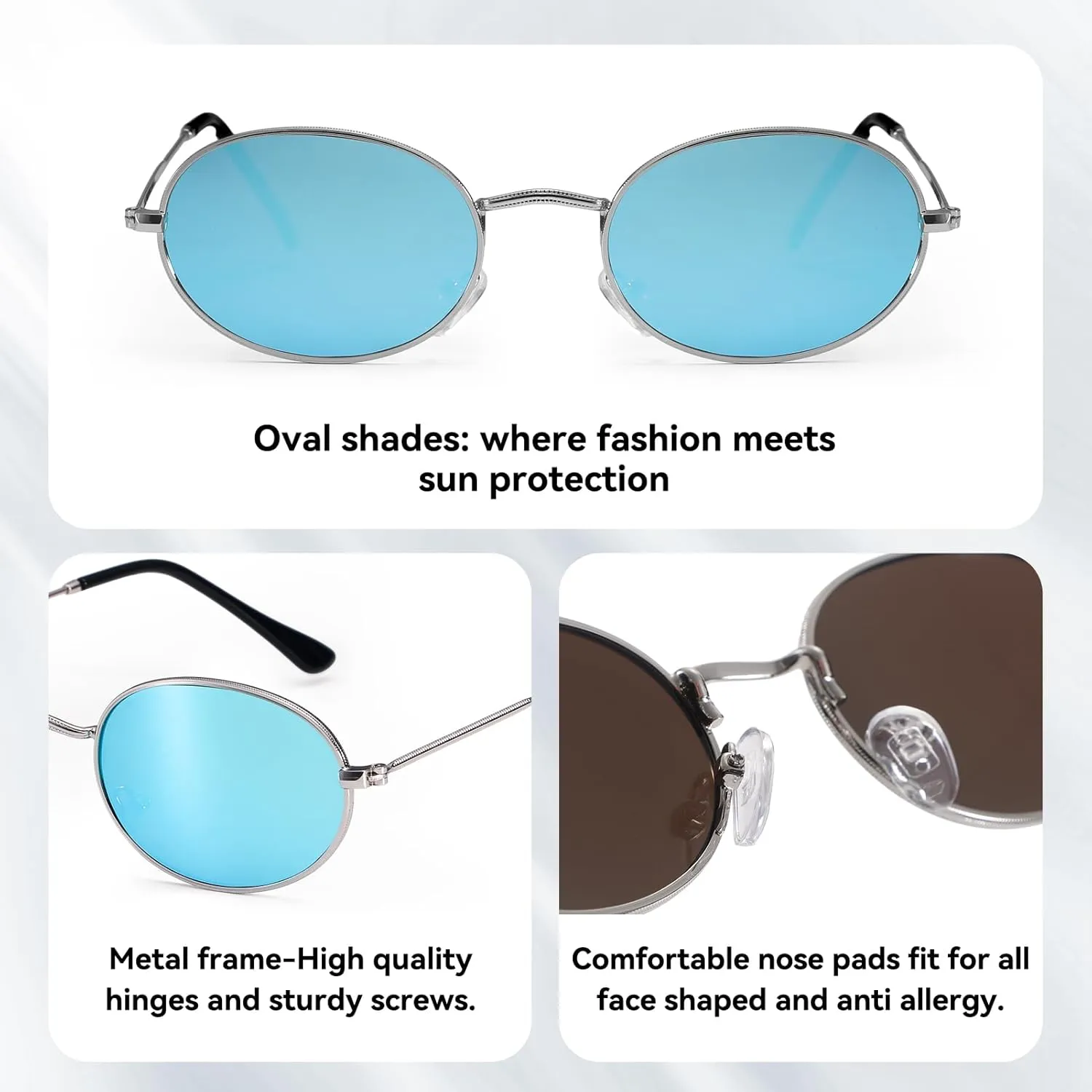 Dollger Oval Sunglasses for Women Vintage Metal Frame Glasses Anti Reflective Retro Eyeglasses Unisex