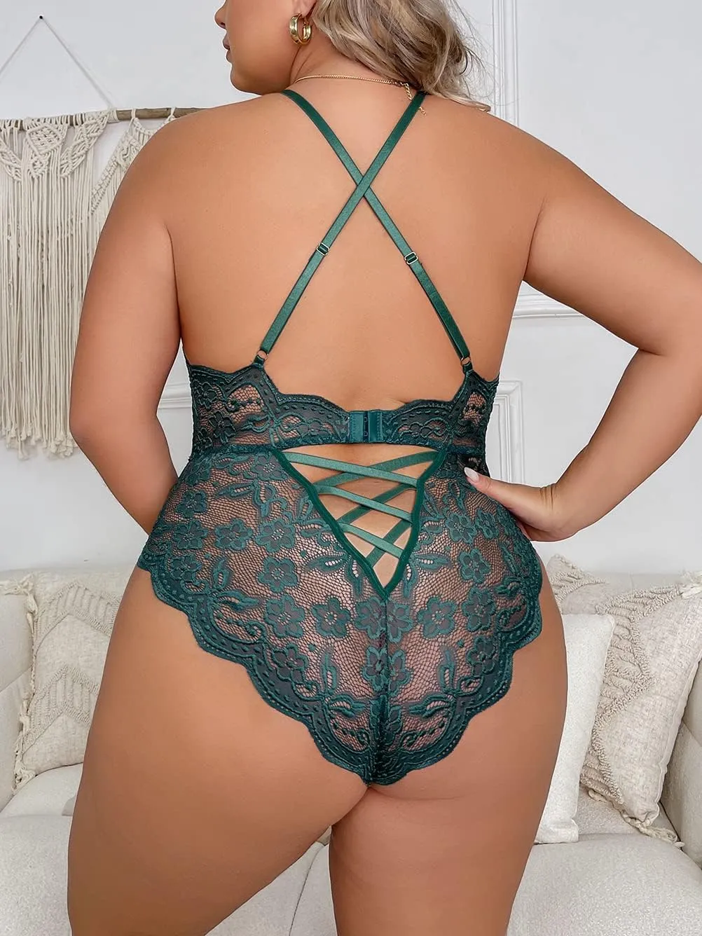 Donnalla Women Plus Size Lace Bodysuit Sexy Lingerie One Piece Babydoll Lingerie