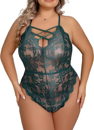 Donnalla Women Plus Size Lace Bodysuit Sexy Lingerie One Piece Babydoll Lingerie