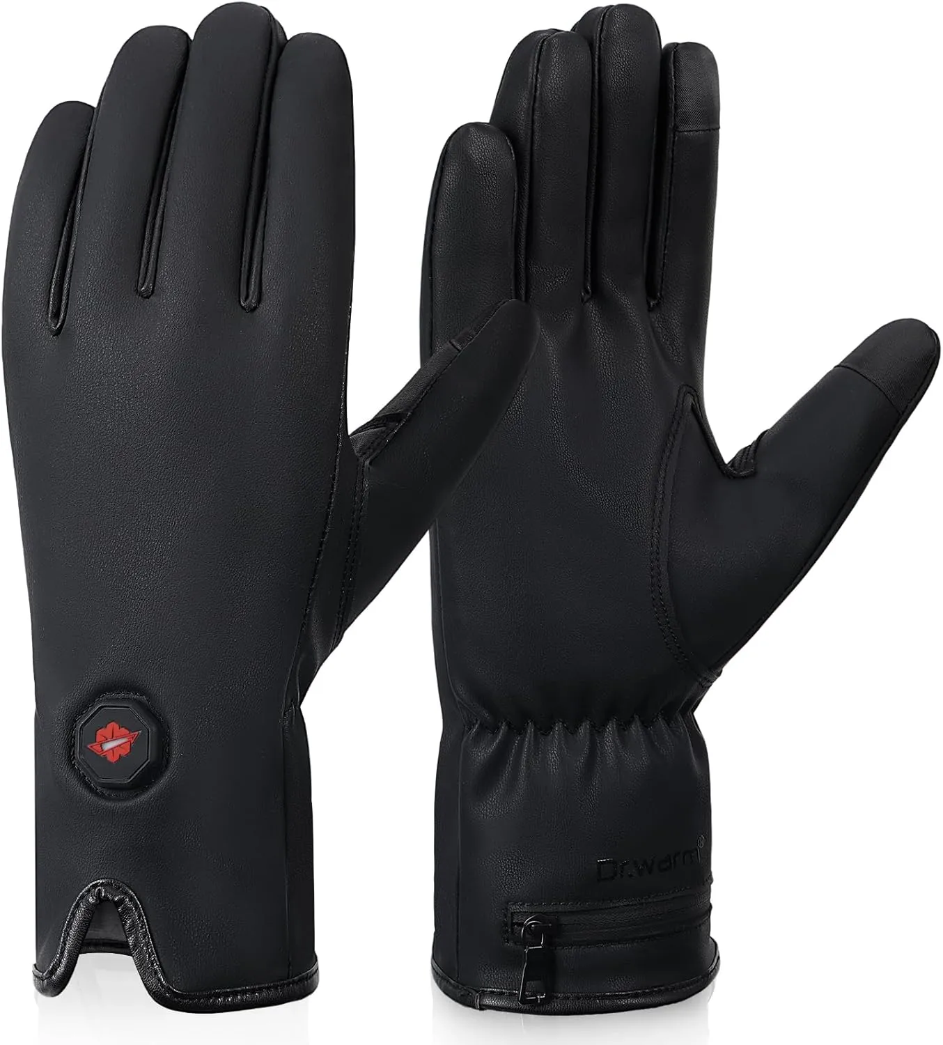 Dr.Warm Heated Gloves, Water Resistant Leather Gloves with Touchscreen, Rechargeable Battery Thermal Thin Gloves for Winter