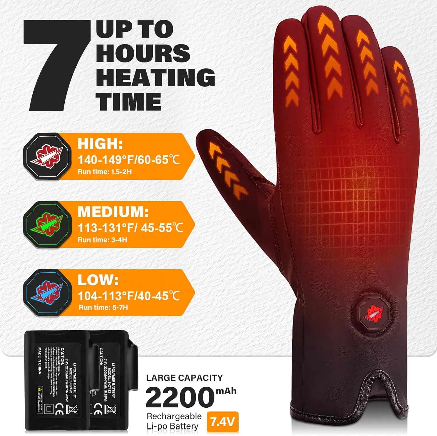 Dr.Warm Heated Gloves, Water Resistant Leather Gloves with Touchscreen, Rechargeable Battery Thermal Thin Gloves for Winter