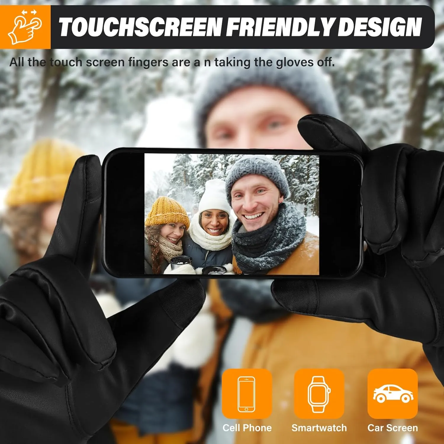 Dr.Warm Heated Gloves, Water Resistant Leather Gloves with Touchscreen, Rechargeable Battery Thermal Thin Gloves for Winter