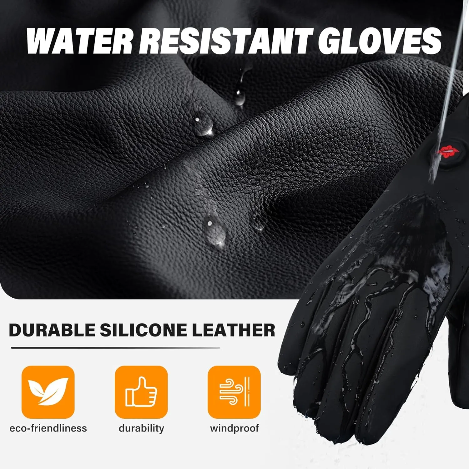 Dr.Warm Heated Gloves, Water Resistant Leather Gloves with Touchscreen, Rechargeable Battery Thermal Thin Gloves for Winter